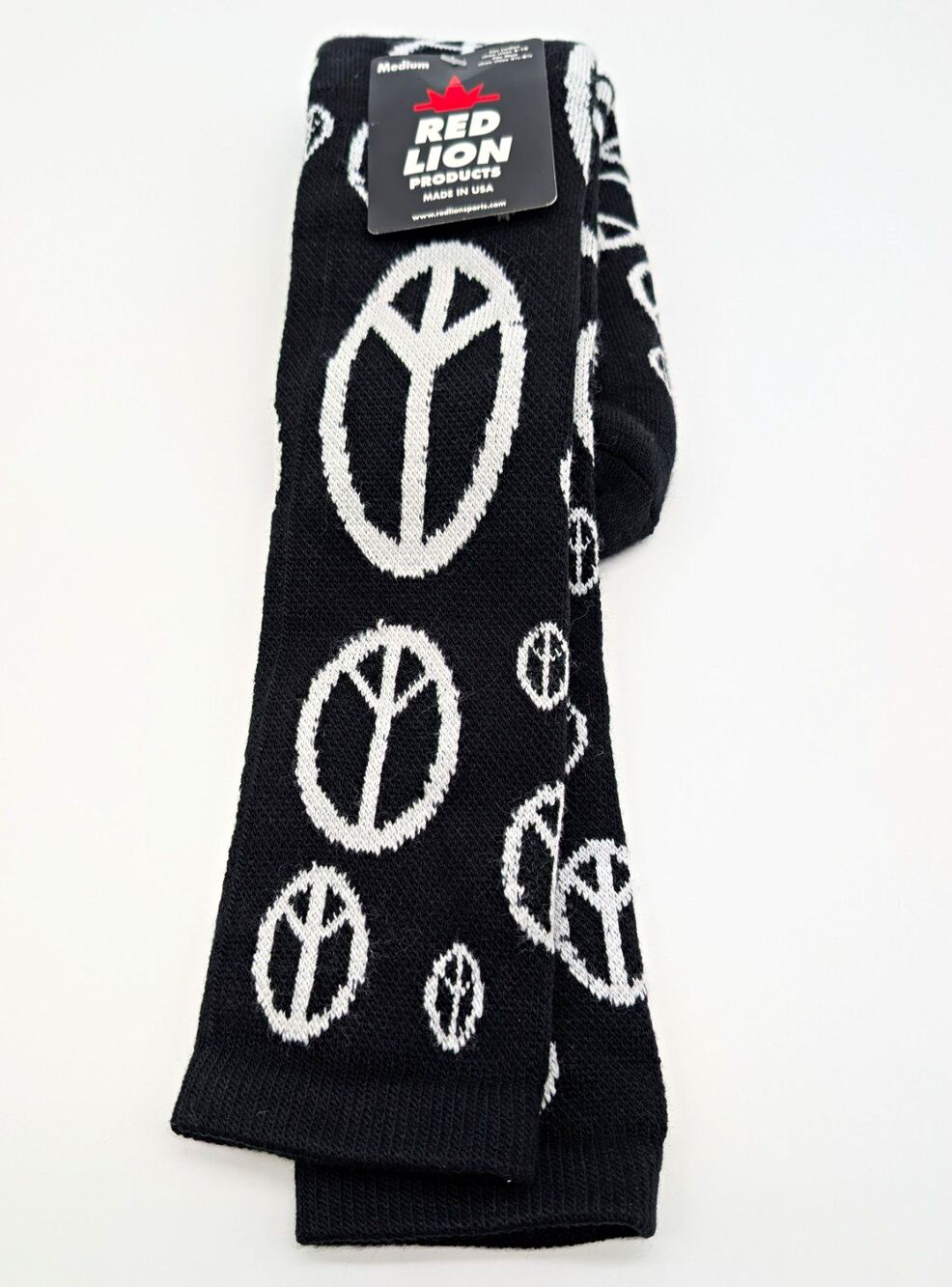 Red Lion Products NWT Women’s Peace Sign Crew Socks Black/White M 1 Pair